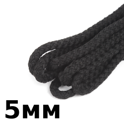 Шнур с сердечником 5мм, цвет Чёрный (плетено-вязанный, плотный)  в Березниках